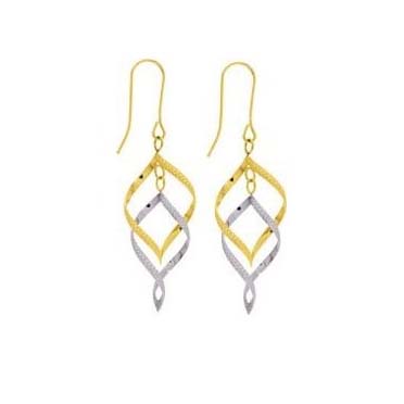 Boucles d'oreilles pendantes or jaune et blanc 18k